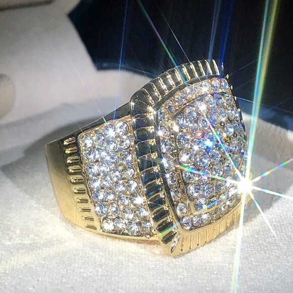 🔥Luxury Big Crystal Rhinestone CZ Wedding Iced Out Gold Plated Ring,UNVN12392 - Picture 8 of 12